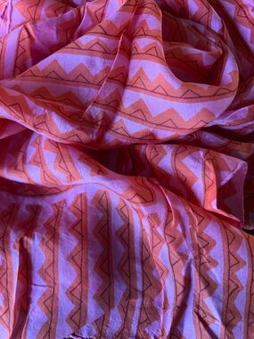 Pink and Orange Geometric Lightweight Scarf 21“ x 21“ hand rolled